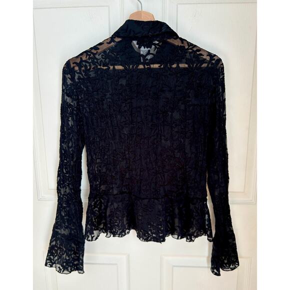 Vintage 90's Black Sheer Ruffled Long Sleeve Blouse Size Small | 90s Style - Picture 4 of 4